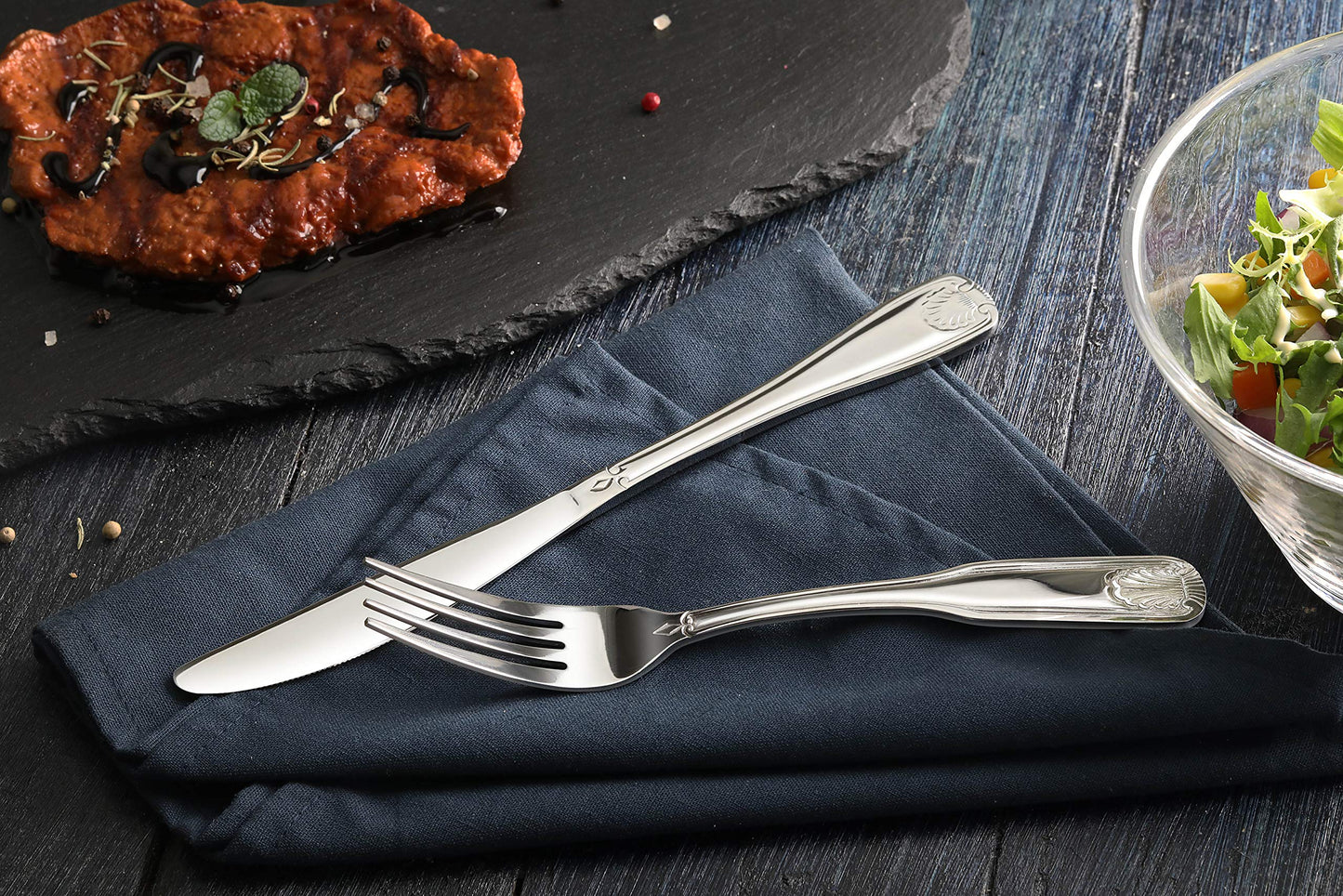New Star Foodservice Shell Pattern 18/0 Stainless Steel Dinner Knife, 8.6-Inch, Set of 12, Commercial Grade