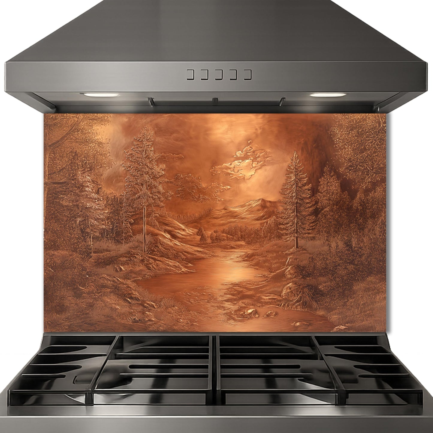 Mythog Glass Backsplash for Kitchen, Mountain Copper Look Glass Kitchen Backsplash, Rustic Stove Backsplash, Stove Behid Splashback Glass, Custom Kitchen Backsplash
