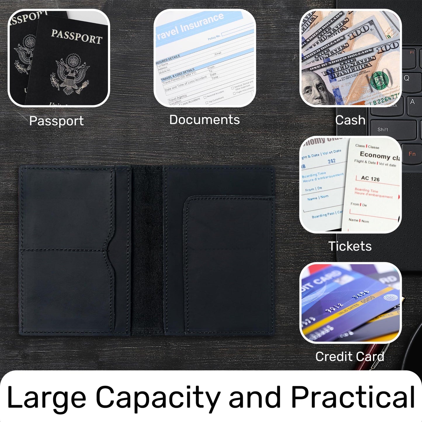 HIFA Leather Passport Holder, Handmade Passport Cover with Card and Ticket Slot - Genuine Leather, Elegant Design, Easy Access - Passport Case, Passport Wallet, Passport Holder