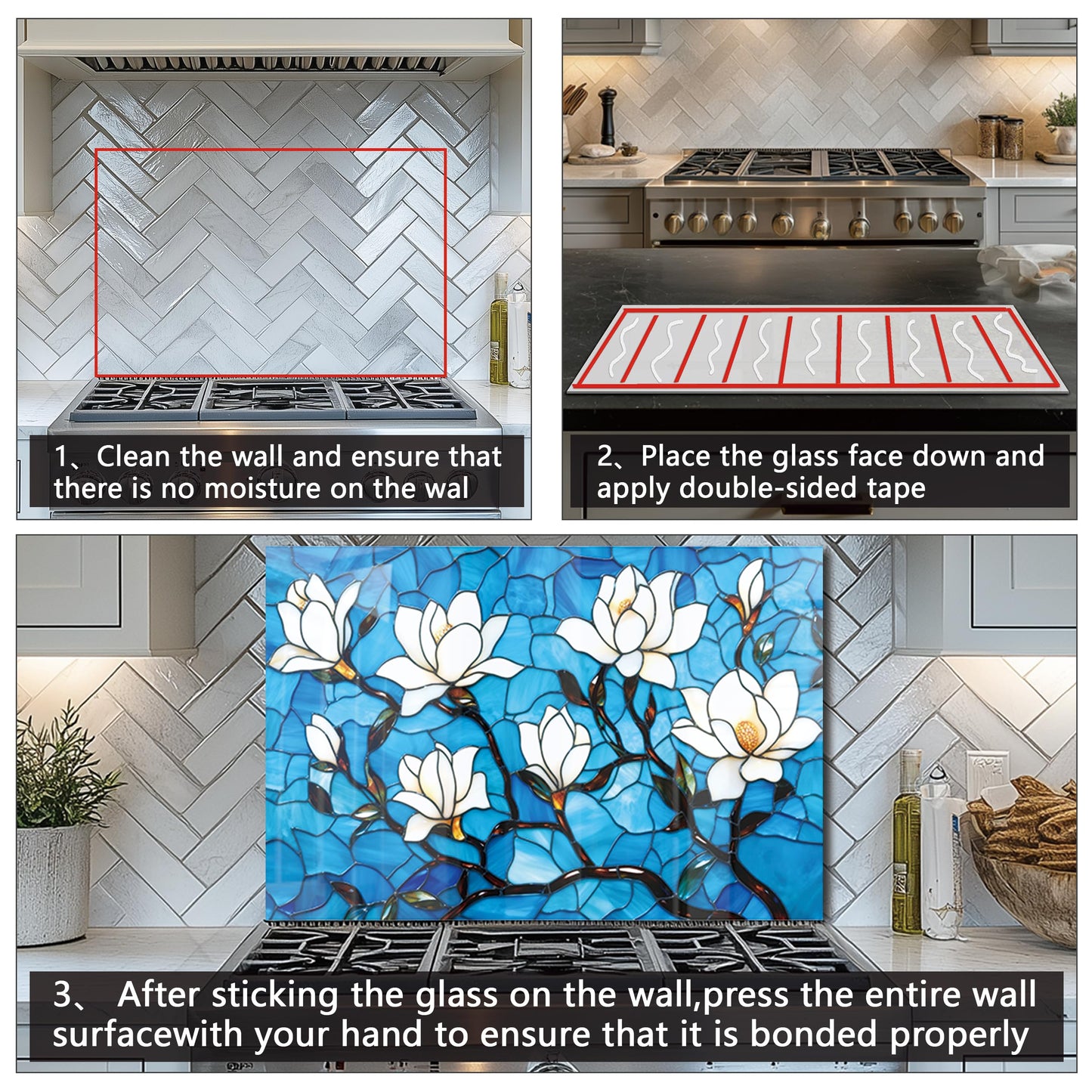 DAIFURONGE Tempered Glass Backsplash for Kitchen, Lotus Art Stove Backsplash Protector - Easy to Clean Wall Decor (30"x24"(76.2x60.96cm))