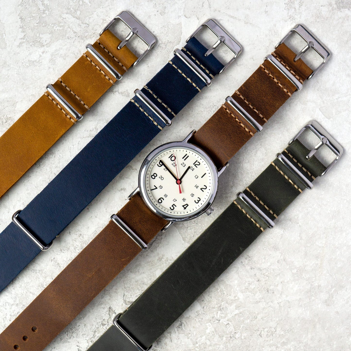 Benchmark Basics Leather Watch Band - Crazy Horse Oiled Leather One-Piece Watch Straps for Men & Women - Choice of Color & Width - 18mm, 20mm, 22mm or 24mm (20mm, Navy Blue)