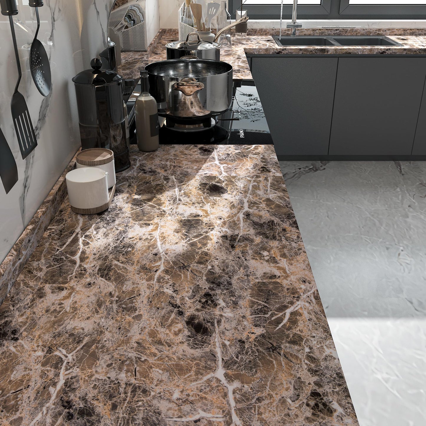 BAYYA Brown Marble Paper Granite Peel and Stick Kitchen Backsplash Wallpaper Matte Marble Vinyl Wrap Waterproof Table Sticker Cover Self Adhesive Contact Paper for Countertops Counter Vinyl Film
