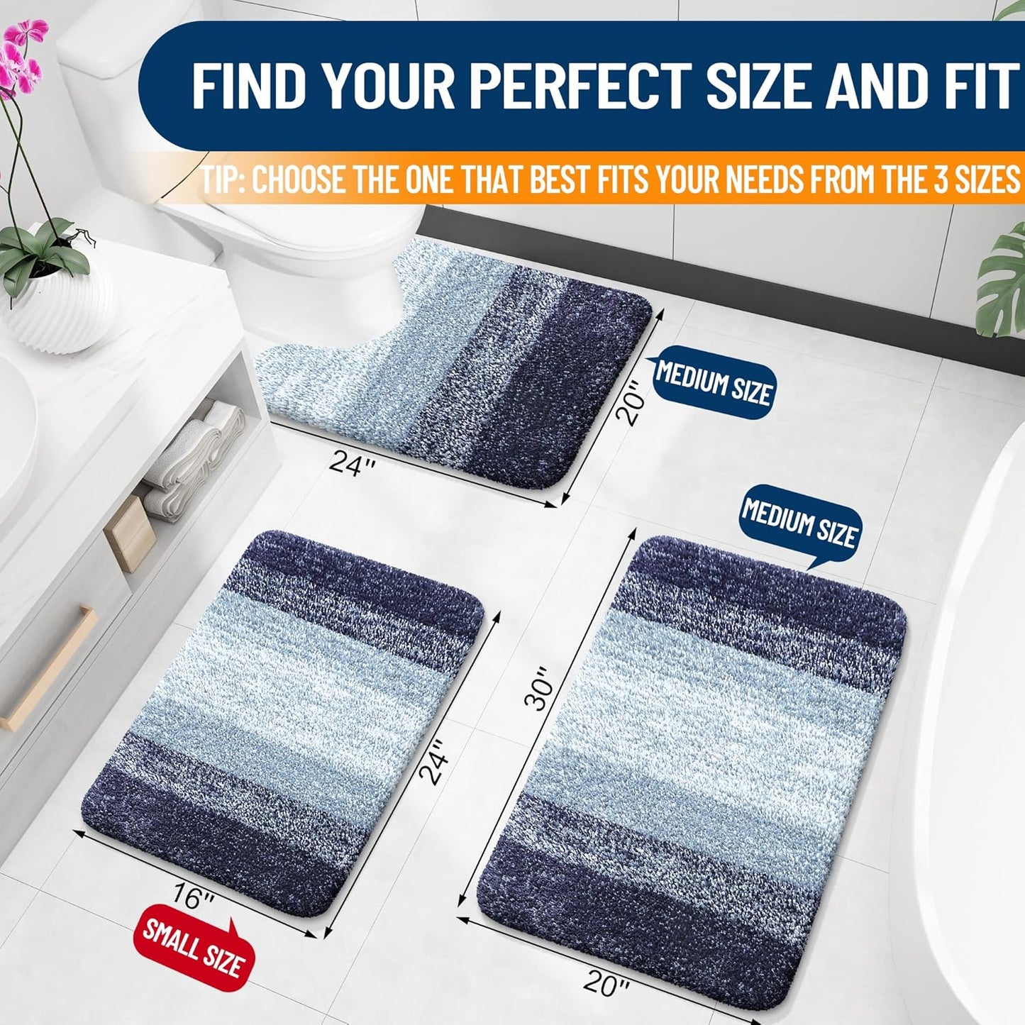 OLANLY Large Bathroom Rug Mat - Extra Soft Absorbent Microfiber | Quick Dry, Washable, 40x24, Airy Blue