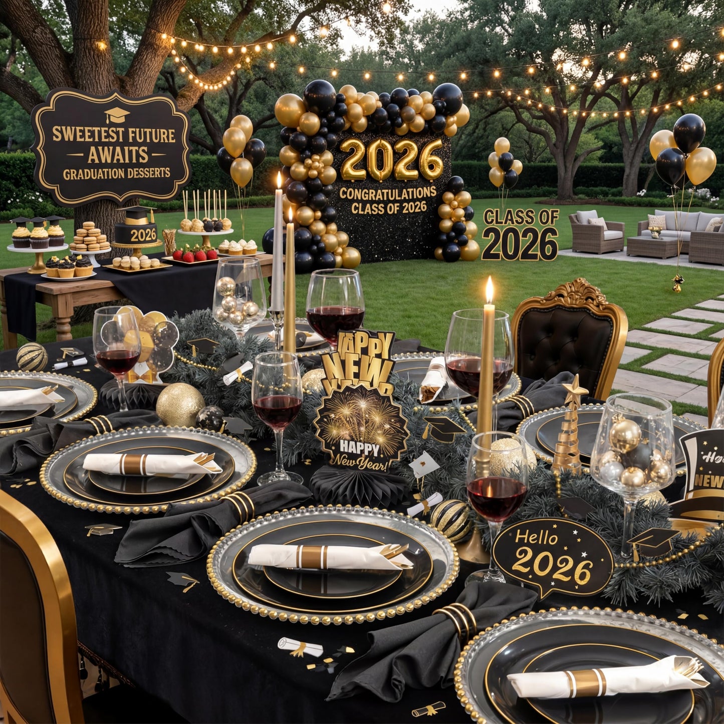KIRE 100PCS Black and Gold Plates - Black Plastic Plates Disposable with Gold Rim Include 50Pcs 10.25inch Dinner Plate and 50Pcs 7.5inch Dessert/Salad Plate for Party/Wedding/Graduation/Father's Day