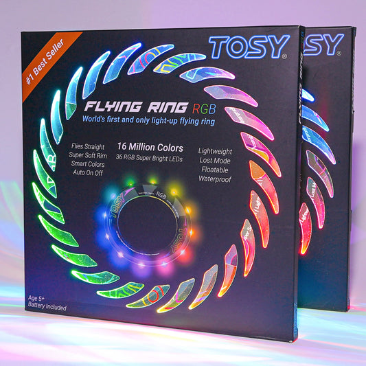 TOSY Flying Ring - 36 RGB Multicolor LEDs, Super Bright, Lost Mode, Auto Light Up, Easter Basket Stuffers Gift for Kid/Teen/Boy/Girl, Safe, Waterproof, Pool/Beach/Camping Toy, 2-Pack