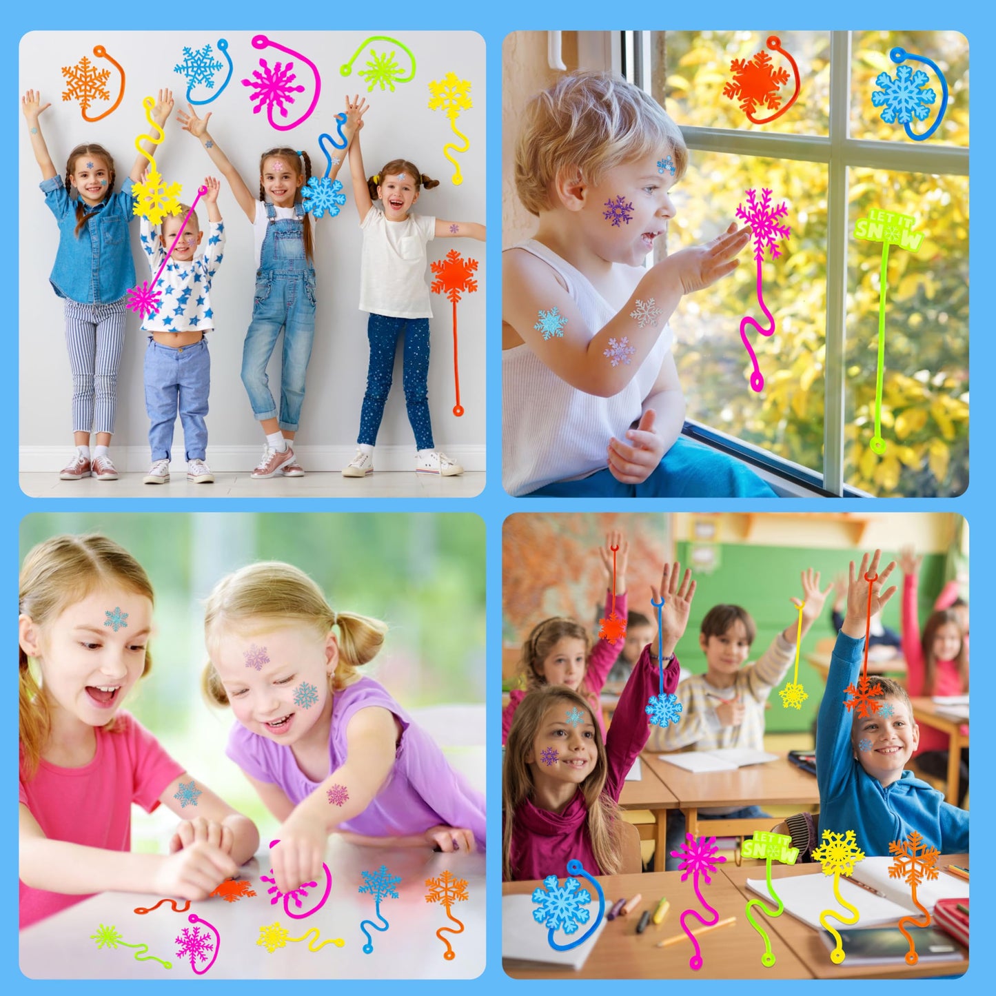 48PCS Snowflake Party Favors - 24PCS Temporary Tattoos & 24PCS Stick Hands Party Favors - Perfect Birthday Favors, Goodie Bag Stuffers, Treasure Box Toys, Classroom Prizes, and Student Gifts