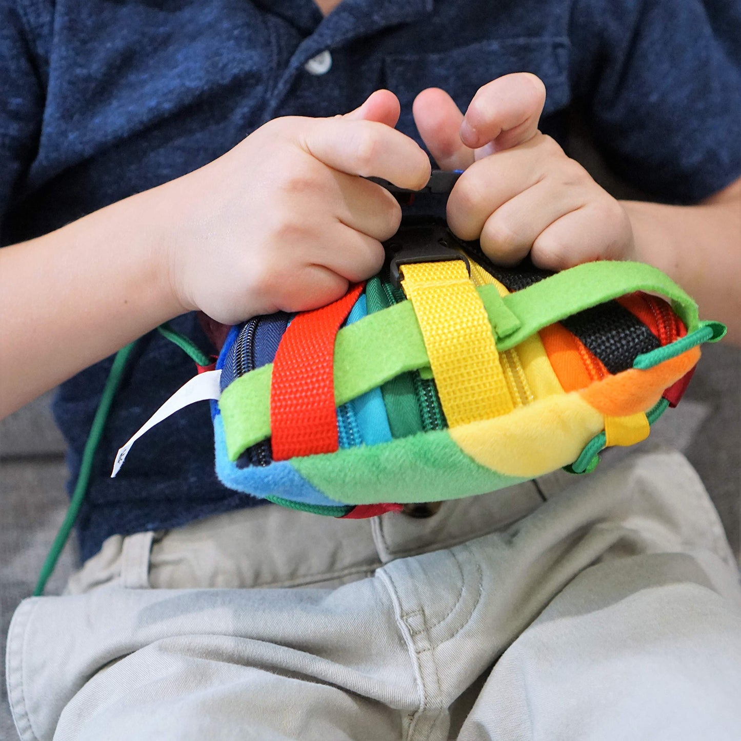 SENSORY4U Buckle Pillow Sensory Fine Motor Development Toy Activity Plushie - OT Therapy Tool Threading Counting Latches Zipper Skills