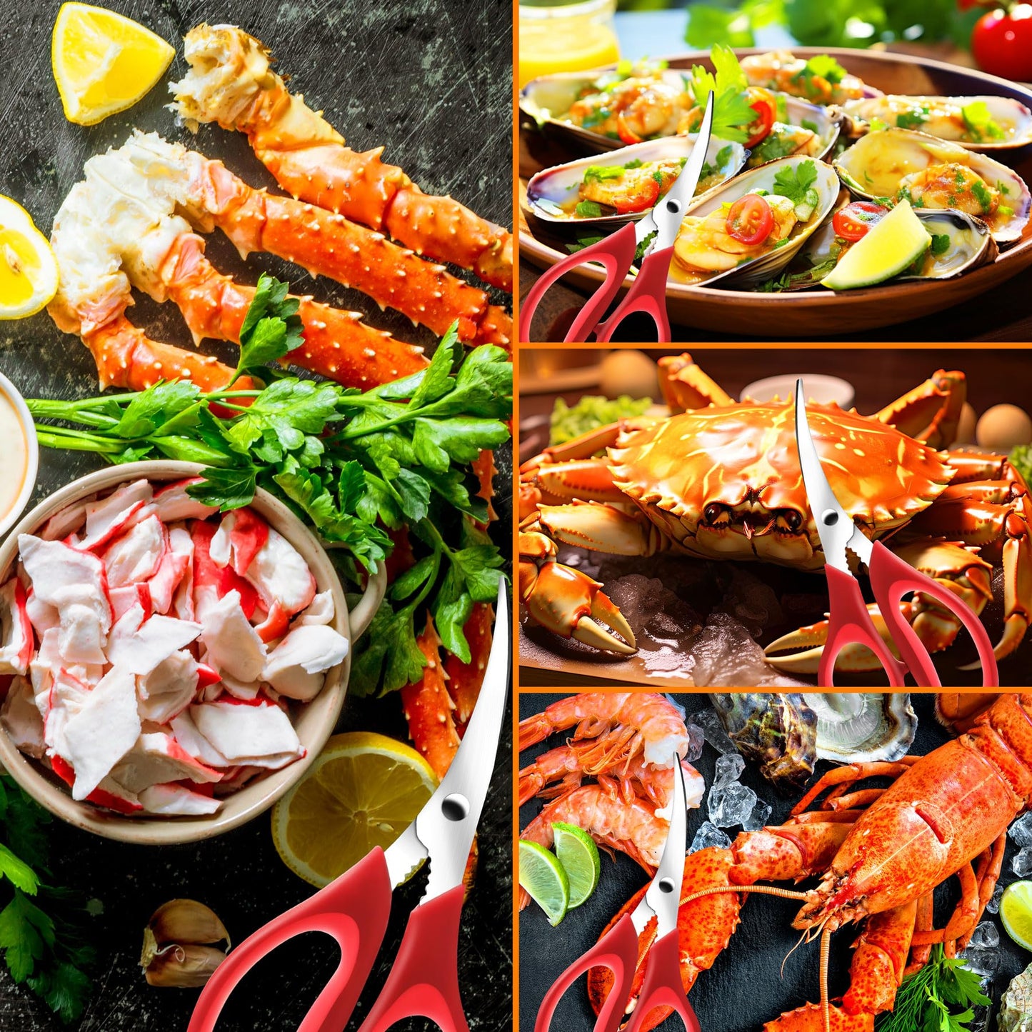 Seafood Crab Crackers and Tools, 25 Pcs Crab Leg Cracker Tool, Nut Crackers Tool, Crab Crackers, Lobster Shellers, Seafood Forks, Wide Crab Forks, Seafood Scissors, Crab Hammers, mobzio Crab Tools
