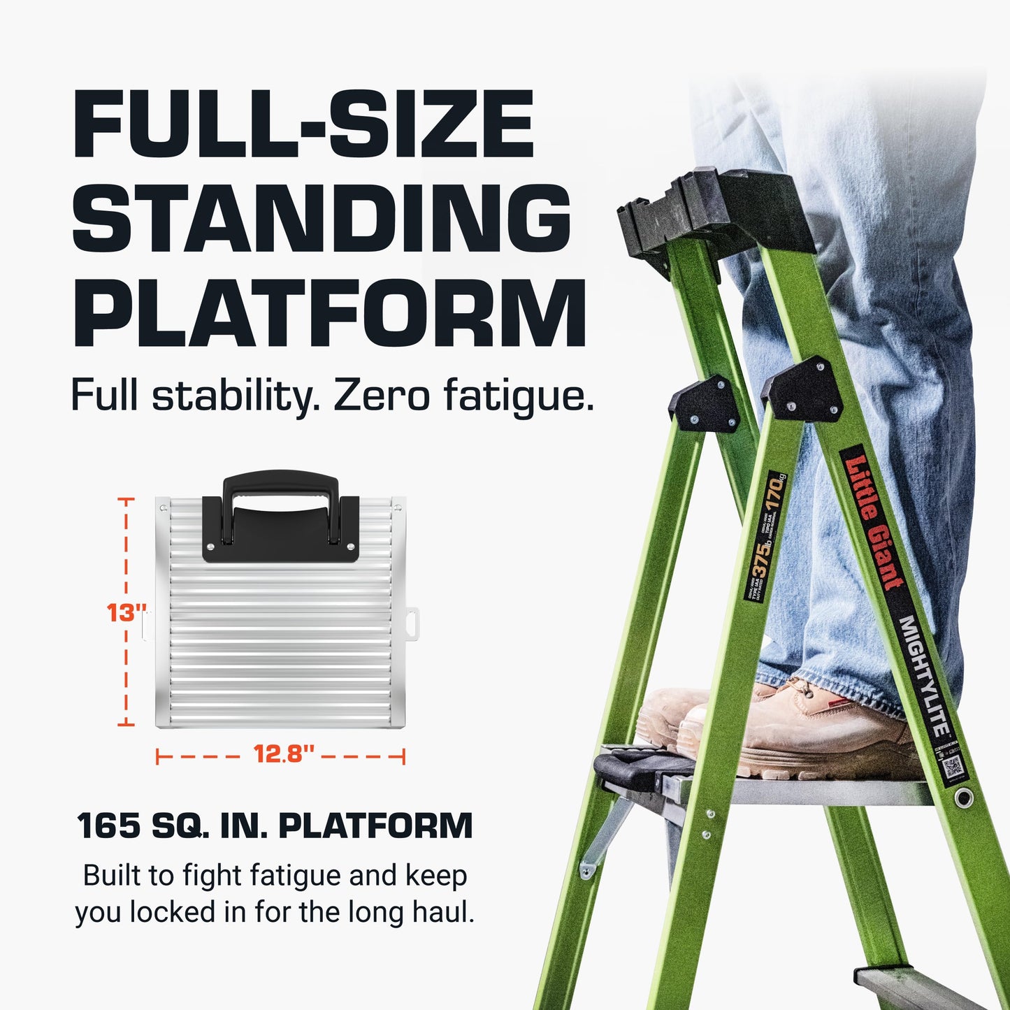 Little Giant Ladders, MightyLite 2.0, 6' Stepladder with Ground Cue, Fiberglass, Type IAA, 375 lbs Weight Rating, (15406-001), Green