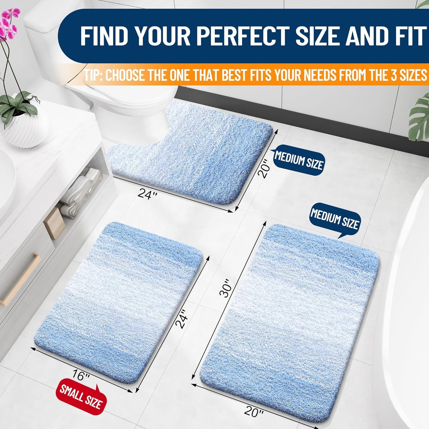 OLANLY Luxury U-Shaped Toilet Rugs - Extra Soft Microfiber, Non-Slip Plush Bath Mat, 24x20, Light Blue