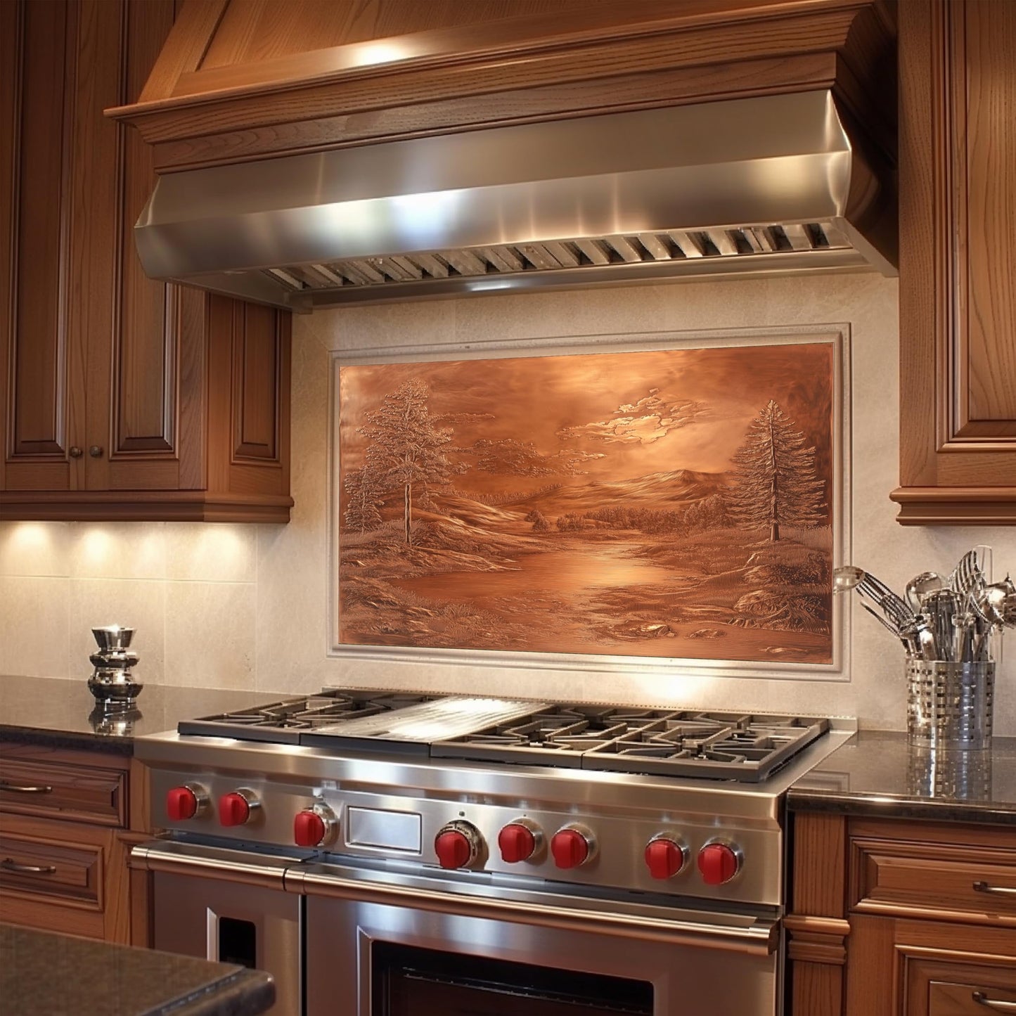 Mythog Glass Backsplash for Kitchen, Mountain Copper Look Glass Kitchen Backsplash, Rustic Stove Backsplash, Stove Behid Splashback Glass, Custom Kitchen Backsplash