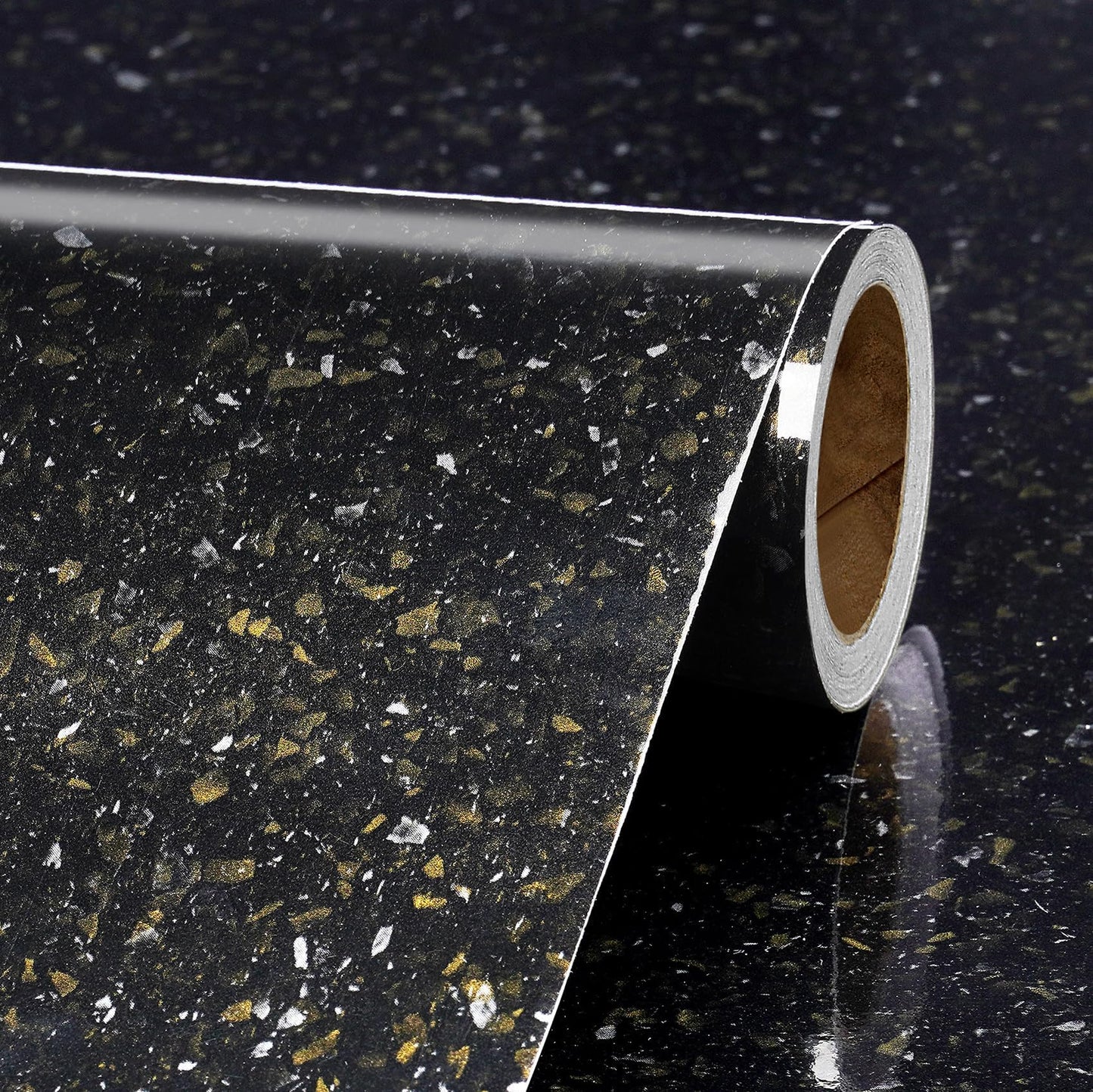 Livelynine Black and Gold Granite Contact Paper for Countertops Waterproof Counter Top Covers Renter Friendly Countertop Peel and Stick Wallpaper Kitchen Vinyl Wrap Bathroom Sink Table Desk 15.8x78.8