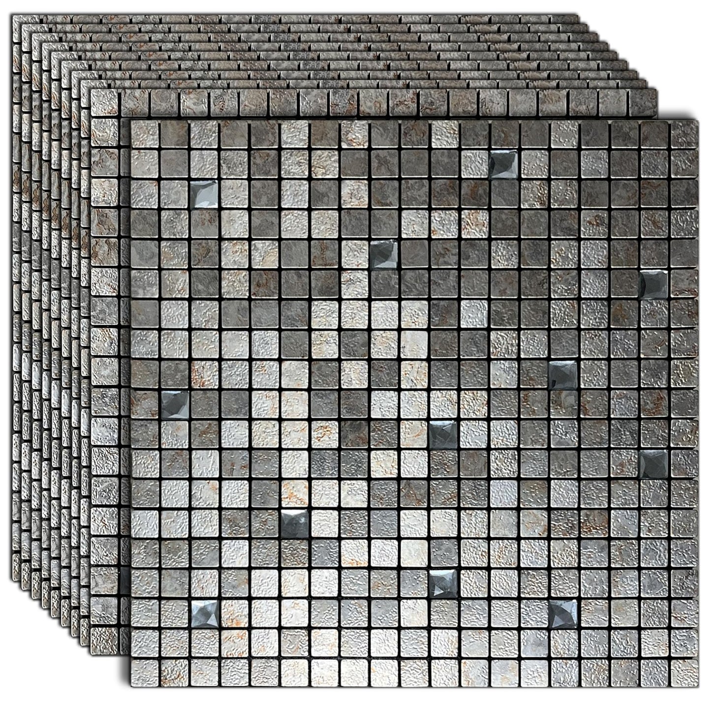 XUANINY Peel and Stick Backsplash Tiles for Kitchen,Bathroom,Fireplace,Self Adhesive Metal Aluminum Mosaic (12"x12") (10, Printed Silver Grey)