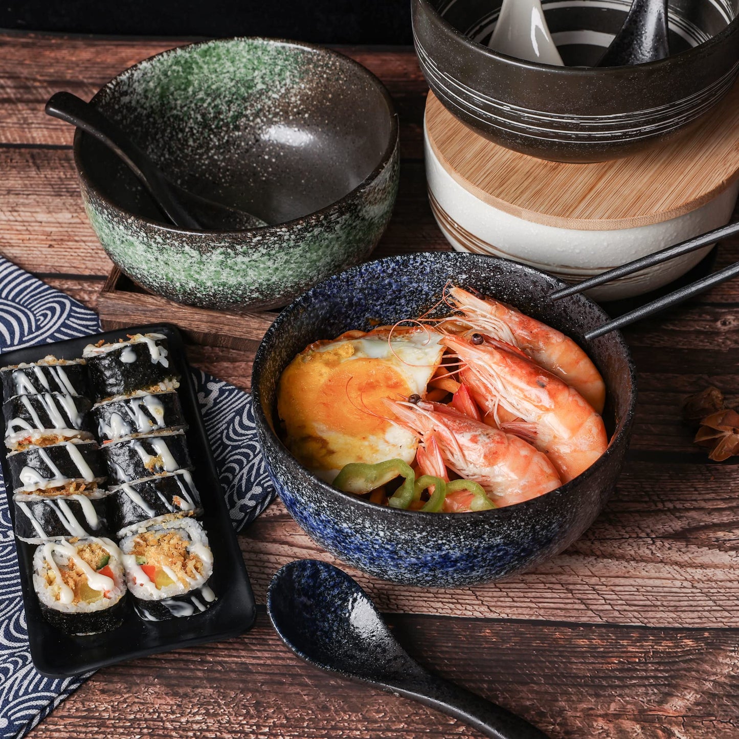 Cteaffee 38 OZ Large Ceramic Ramen Bowls Sets， Japanese ramen bowls, soup bowl, noodle bowls with Spoons and Chopsticks For Salad, Rice, Noodles, Microwave & Dishwasher Safe (Ramen bowl set)