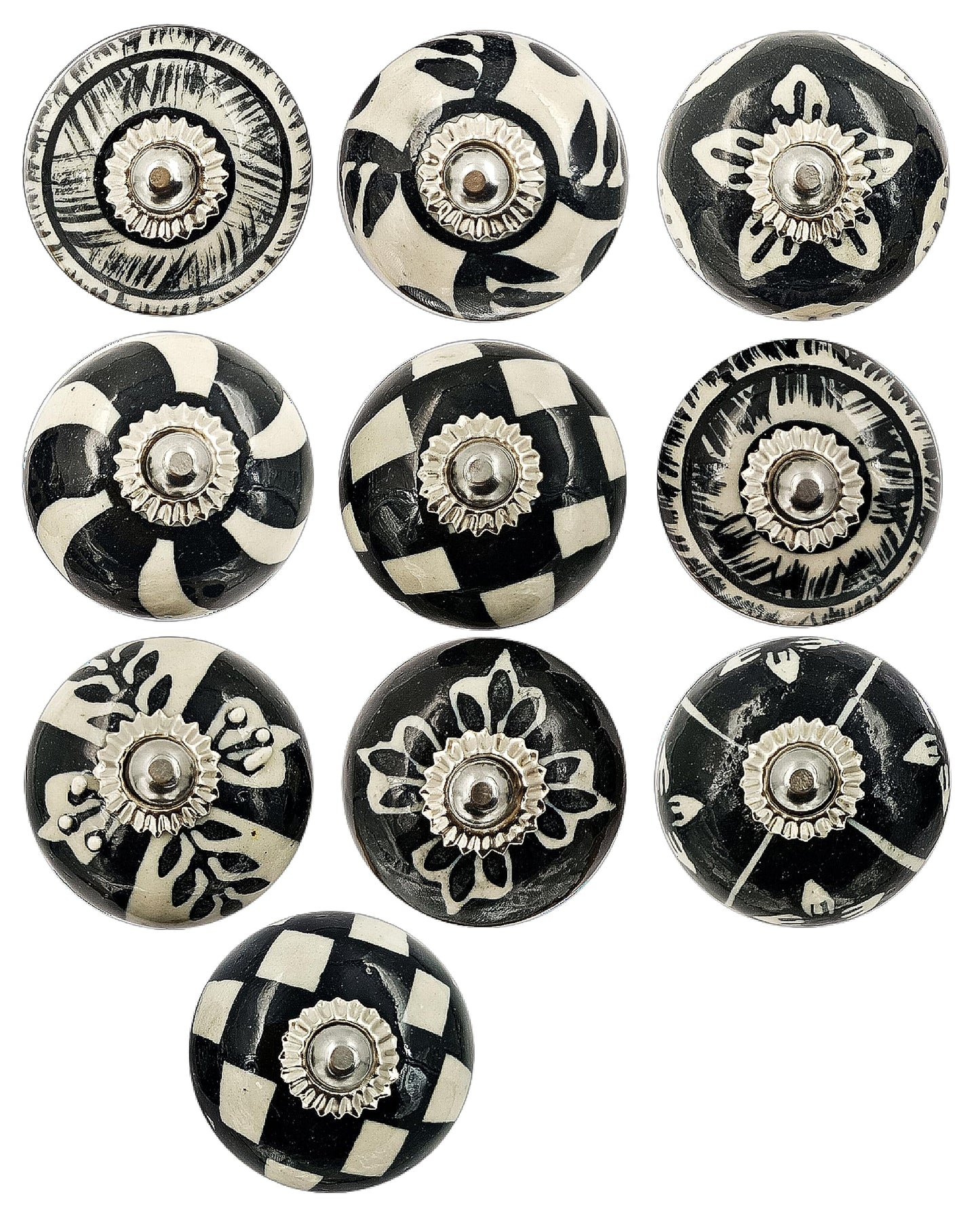 Craft Kart Set of 10 Ceramic Cabinet Colorful Knobs for Kitchen, Cabinet, Drawer, Wardrobe (Black & White3)