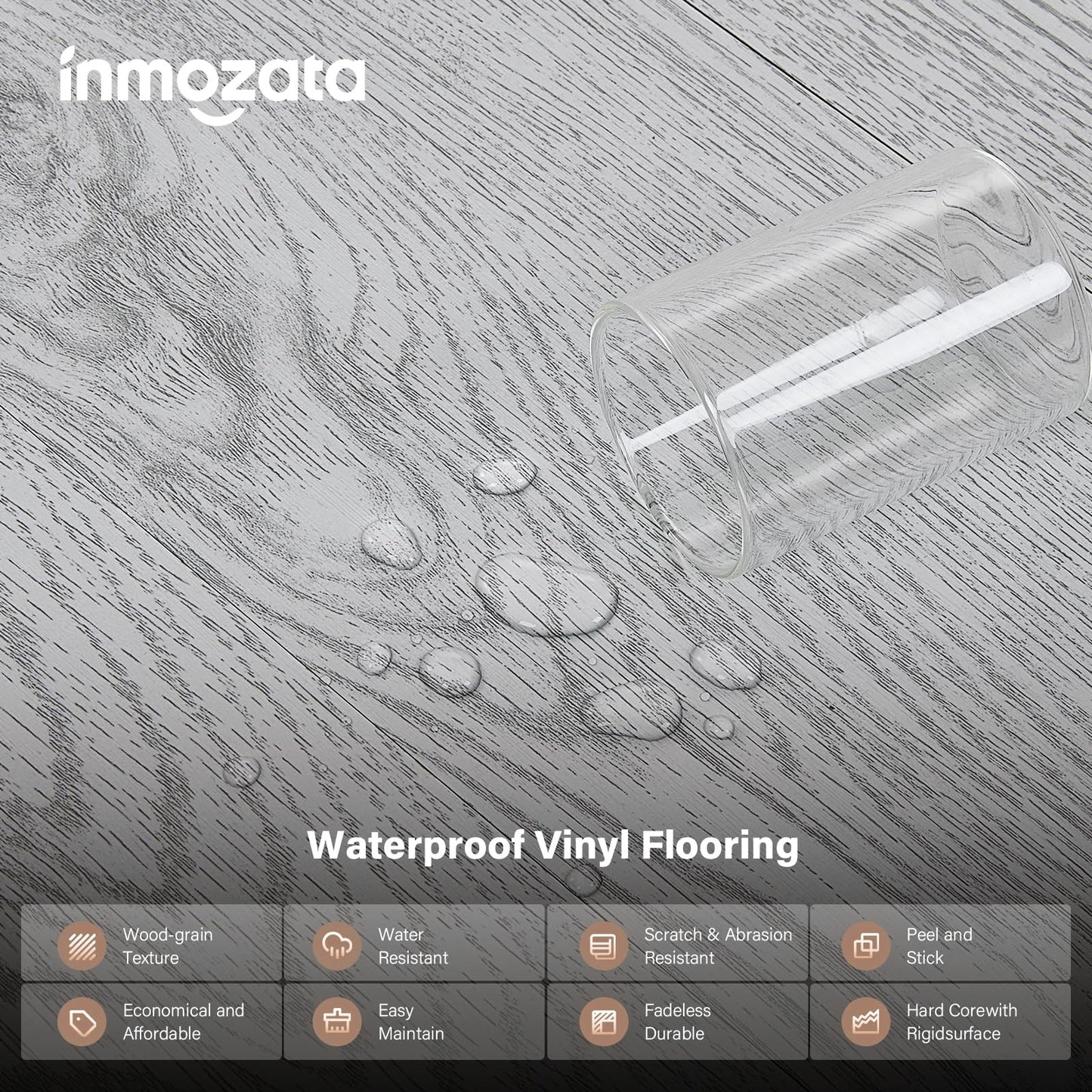Peel and Stick Floor Tile, INMOZATA Self Adhesive Vinyl Plank Flooring Tile Wood Grain Look 36-Pack 54 Sq.Ft Waterproof Tile Sticker for Bedroom, Living Room, Kitchen, RV (Light Gray)