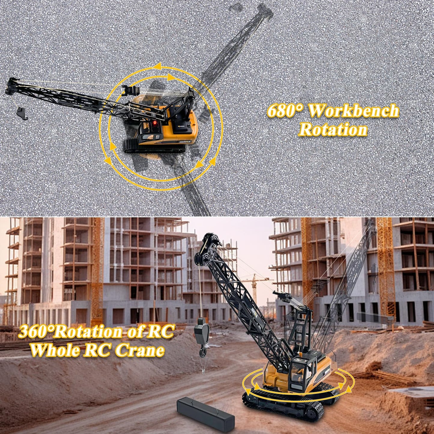 Fistone 1/14 RC Truck Crawler Tower Crane Hoist Dragline Die-cast Model Lifiting Cable Remote Control Excavator Tractor Digging Engineering Toy Construction Vehicle