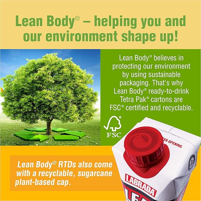 Lean Body Ready-to-Drink Salted Caramel Protein Shake, 20g Protein, Whey Blend, 0 Sugar, Gluten Free, 22 Vitamins & Minerals, (Recyclable Carton & Lid - Pack of 4)