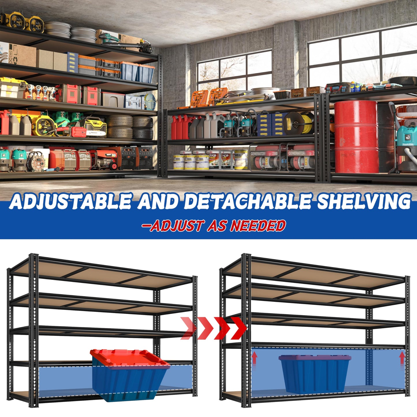 ROOMFAVE 60" W Garage Shelving 72" H Metal Shelving 3500LBS Storage Shelves Heavy Duty 5 Tier Adjustable Shelving Unit for Storage Rack Pantry Shelf Industrial Commercial,60" W x 18" D x 72" H