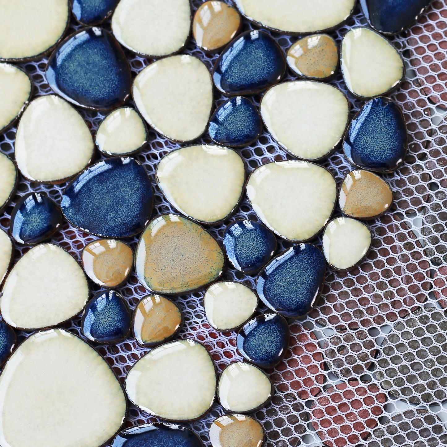 Elephantile Pebble Tile for Shower Floor Brown Blue Pebbles Mosaic Tiles for Bathroom Floor [Set of 5 Sheets]