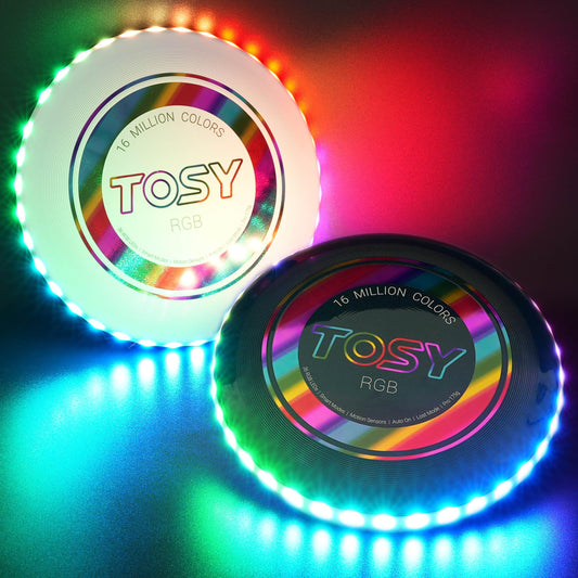 TOSY Flying Disc - 108 RGB Multicolor LEDs, Super Bright, Smart Modes, Cool Valentine Easter Gift, Camping Toy for Kid/Teen/Adult, Auto Light Up, Rechargeable, Waterproof, 175g, 2-Pack