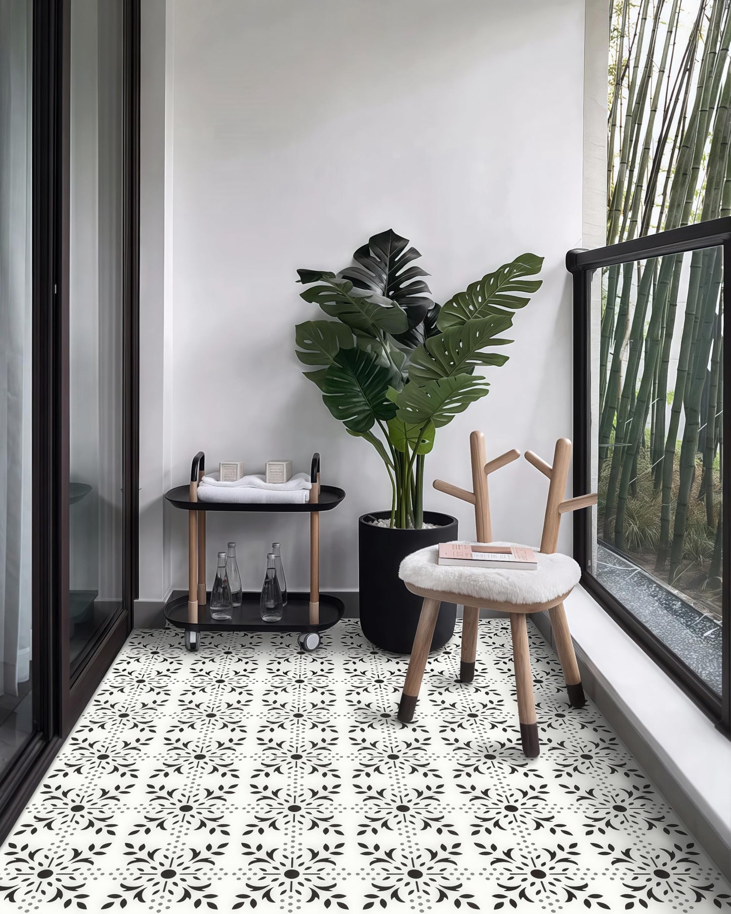 MORCART Peel and Stick Floor Tile, 7.87"x 7.87" Vinyl Flooring Waterproof DIY Flooring for Bathroom, Kitchen, Fireplace, Stairs, Bedrooms, Wall, Pantry Room - 20 Pcs Black White Gray