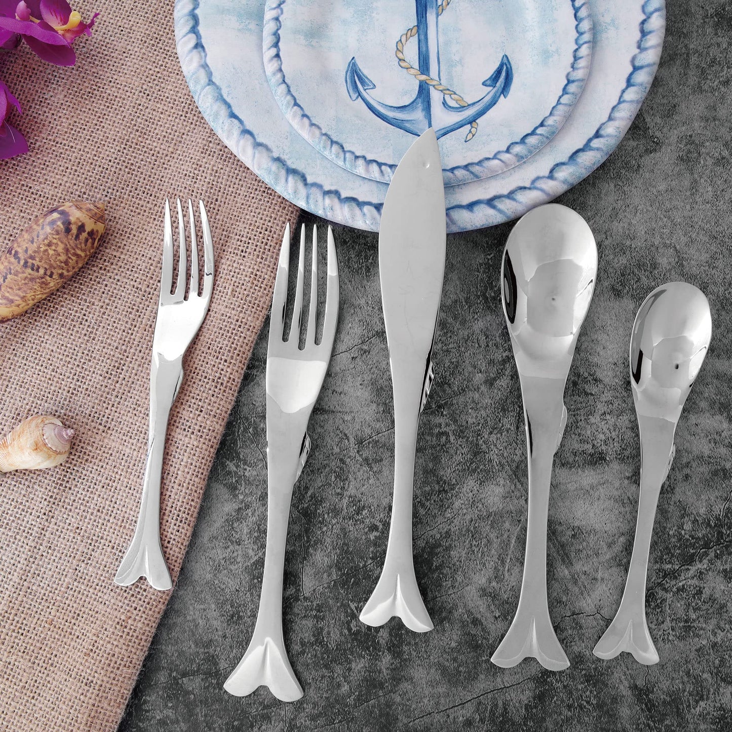 UPware 20-Piece Fish Shaped Flatware Set, 18/8 Stainless Steel Silverware Cutlery Set, Service for 4, Mirror Polished, Dishwasher Safe (Fish)