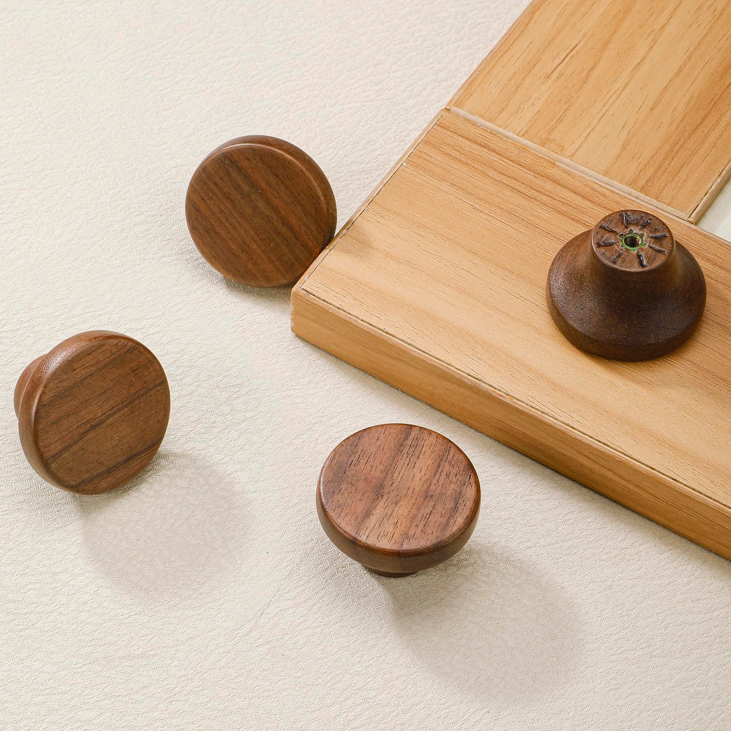 AENZOOY 10 Pack 1.53 Inch (39 mm) Round Walnut Wood Single Hole Drawer Handles, Cabinet Knobs 1 Hole Hardware Handles Decorative Furniture Knobs for Dresser Wardrobes