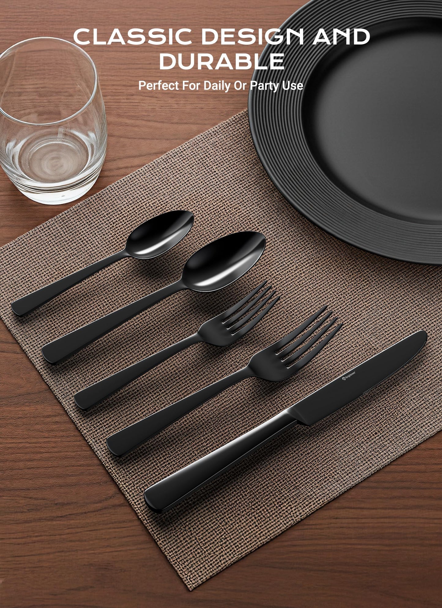 Black Silverware Set, 20-Piece Flatware Set Service for 4, Durable Stainless Steel, Mirror Polished Tableware Eating Cutlery Set, Kitchen Utensils Set with Steak Knives, Dishwasher Safe