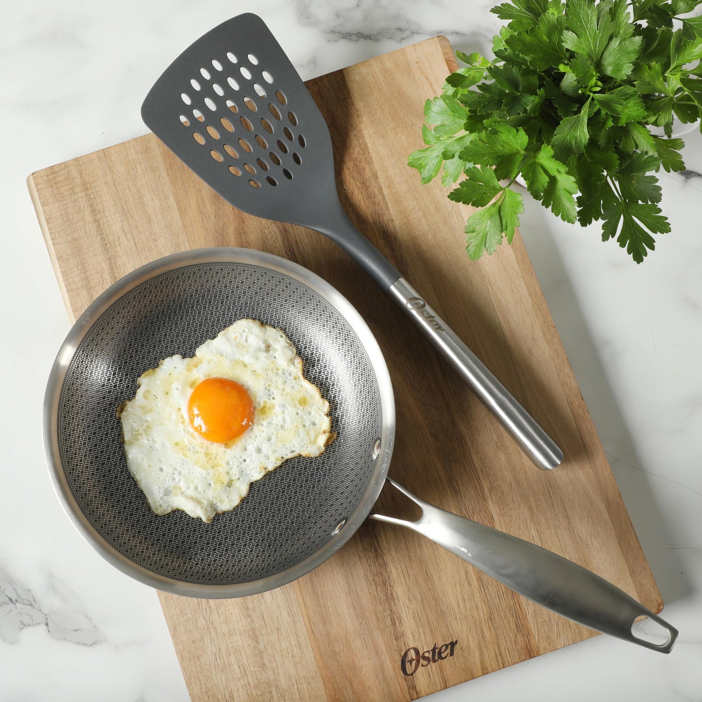 Oster Chadswyck 13” Slotted Turner Spatula, Heat Resistant Silicone Head, Stainless Steel Handle, Safe for Nonstick Cookware, Dishwasher Safe