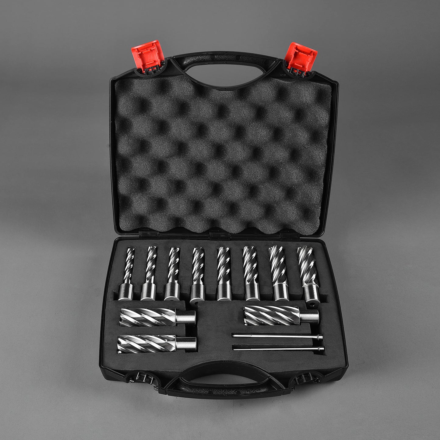 Annular Cutter Set 13 pcs JESTUOUS 3/4 Inch Weldon Shank 2 Cutting Depth and Cutting Diameter from 7/16 to 1-1/16 for Drill Press HSS Standard Kit Two Flat with 2 Pilot Pins