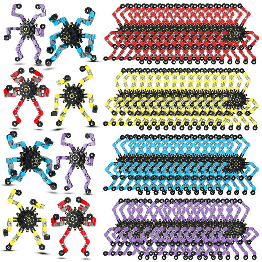 Junkin 100 Pcs Funny Sensory Fidget Toys Bulk, Transformable Fidget Spinner Chain Robot Finger Toy, Stress Relief Spiral Gyro Spinner, Classroom Prizes, Party Favors Gifts for Adult Kids (Classic)