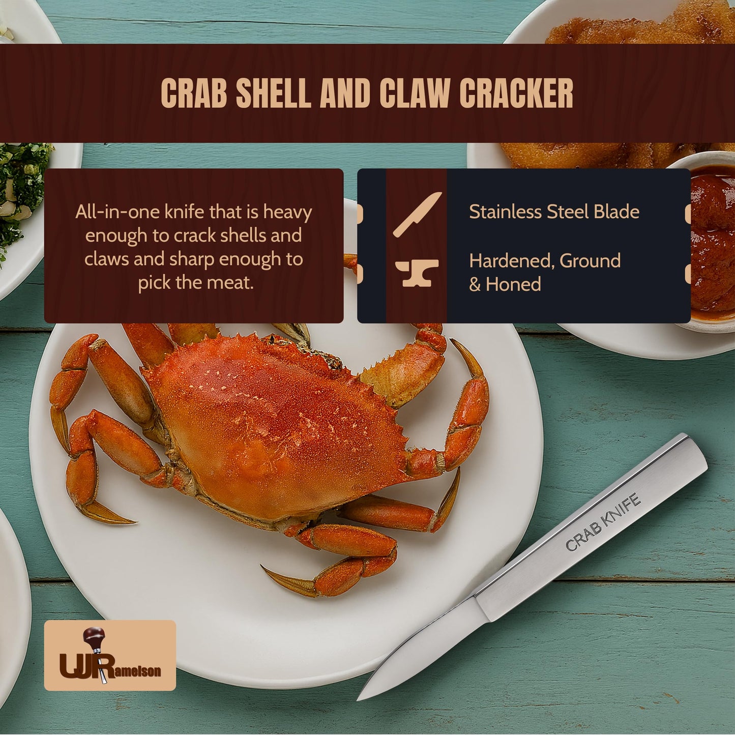 UJ Ramelson Crab Meat Shell Claw Cracker and Picker Knife, Seafood Tools and Eating Utensils, Shellfish Opener, Stainless Steel, Pointed Blade