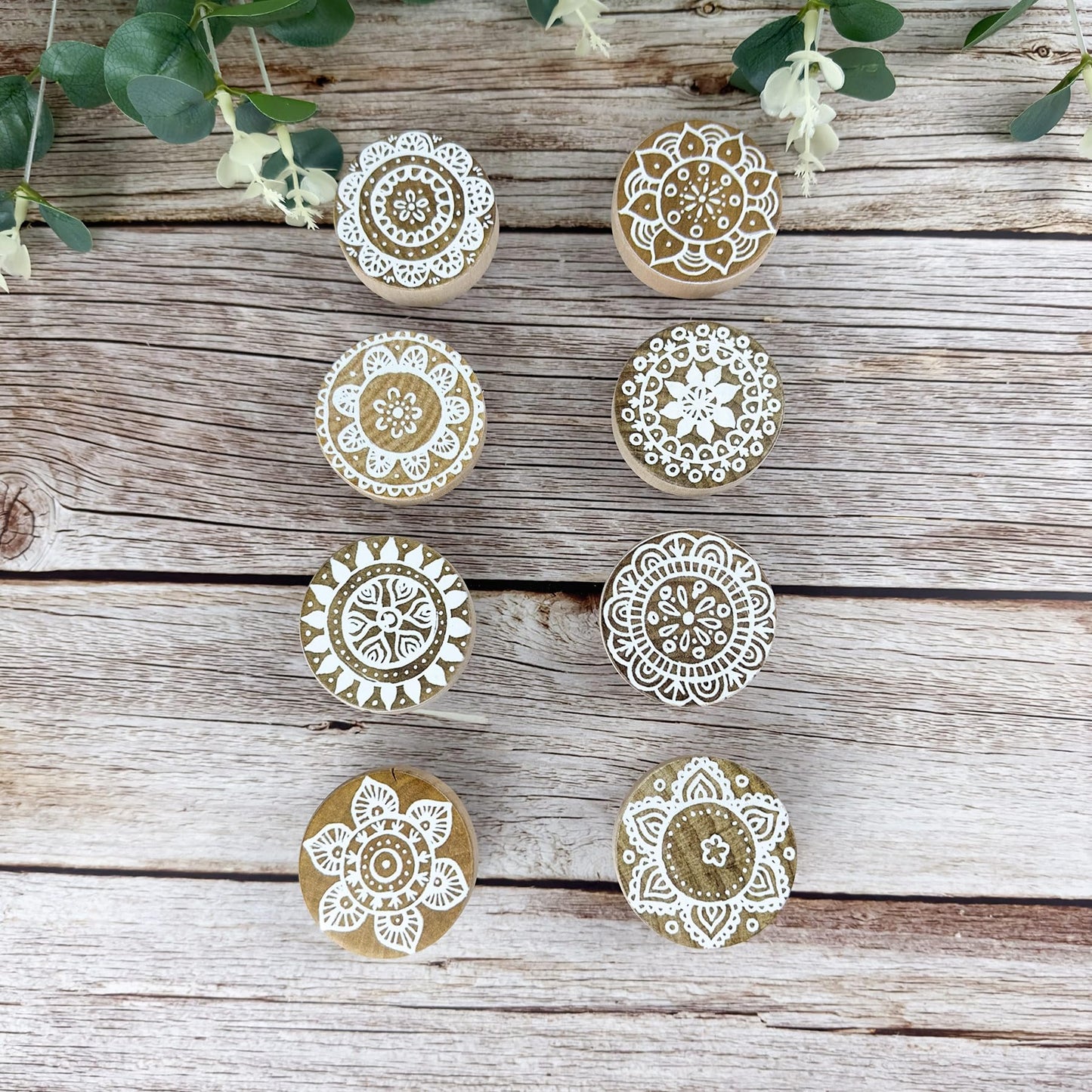 Lasyman 8Pack 1.8" Wooden Boho Nursery Kids Dresser Drawer Pulls Cute Cabinet Furniture Decorative Knobs
