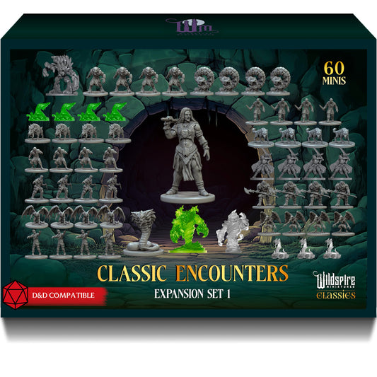 Classic Encounters - Expansion Set I - 60 Iconic DND Miniatures Bulk Monsters, Unpainted Tabletop RPG DND Minis, D&D Miniatures, Fantasy Figurines, Dungeons & Dragons Minis, 28mm, Assembled Unprimed