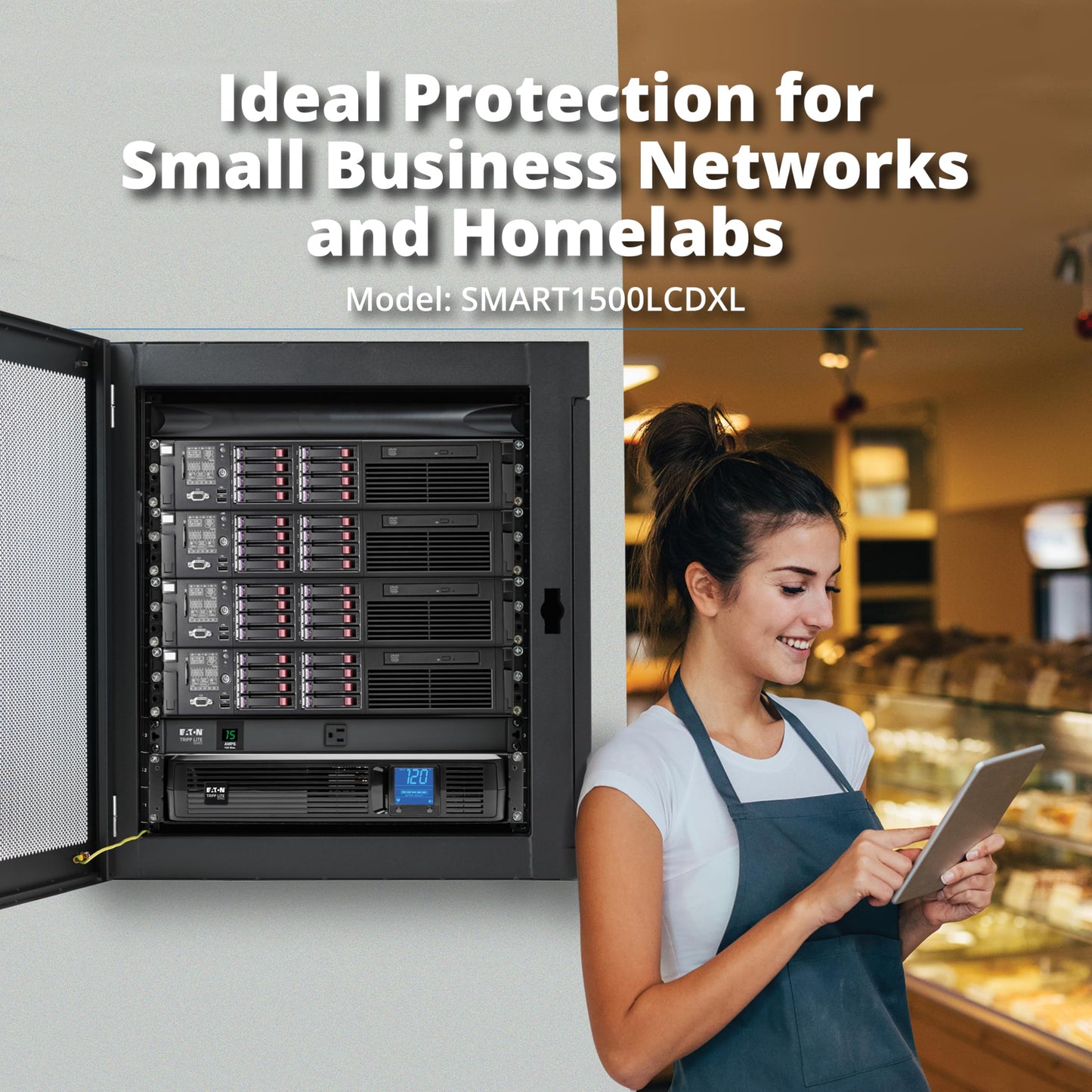 Tripp Lite SMART1500LCDXL 1500VA Rack Mount UPS Battery Backup with Expandable Run Time Option, 900W, 8 Outlets, Short Depth, 2U Rackmount UPS, AVR, LCD Screen