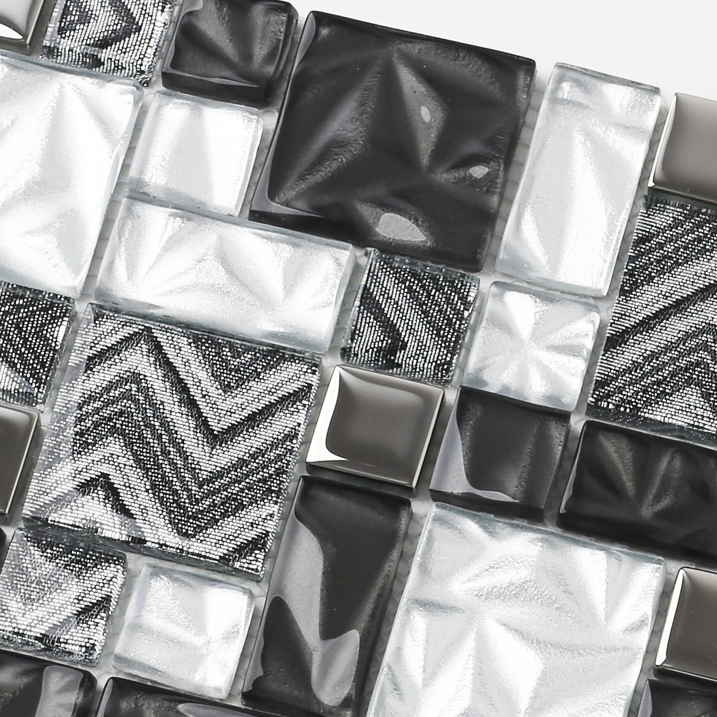Elephantile Black & White Glass Tiles Kitchen Bathroom Wall Backsplash Mosaic Versailles Pattern [Set of 5]