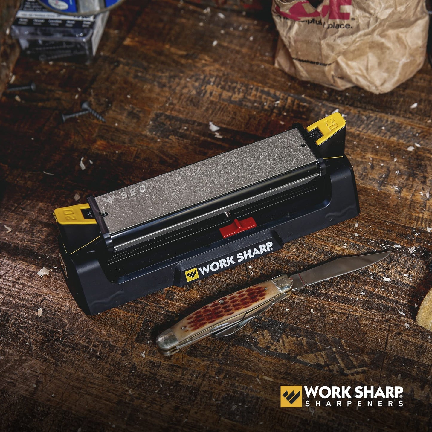 Work Sharp Benchstone Knife Sharpener, 3 sided for faster manual pocket or hunting knife sharpening