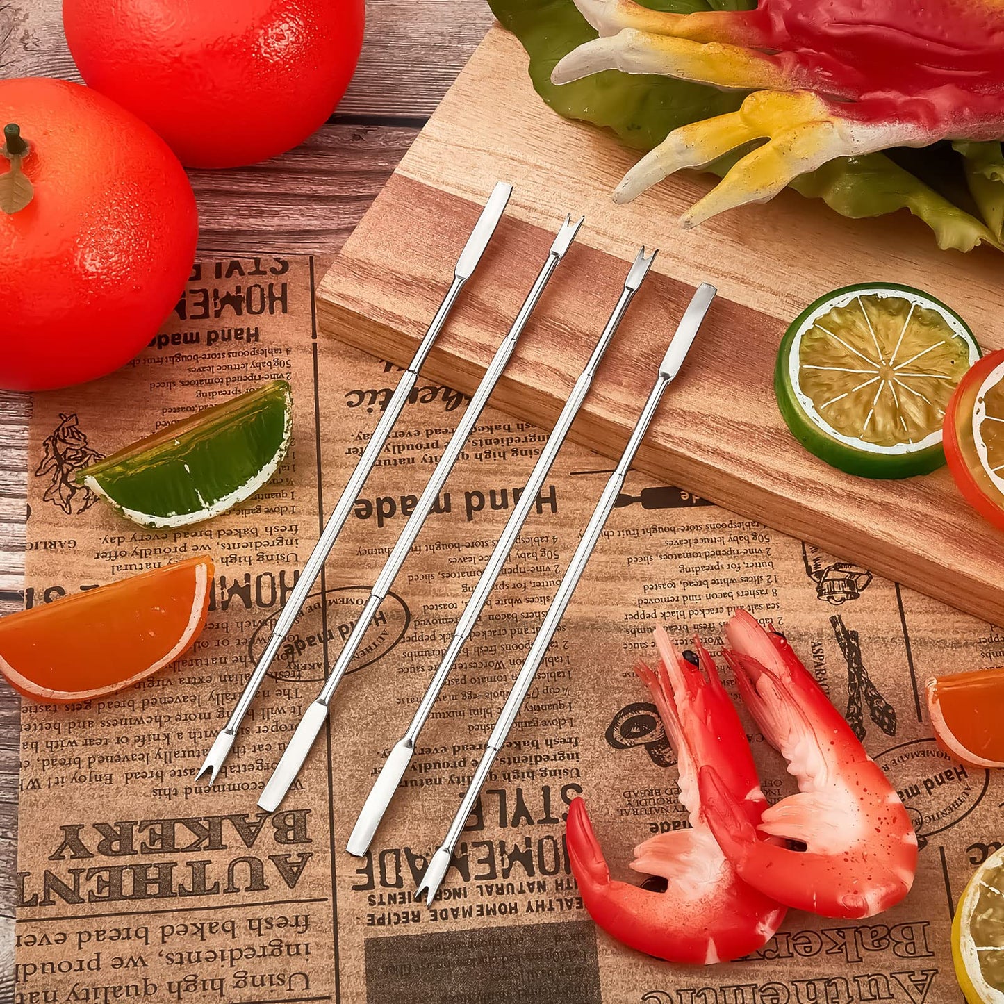 Yaomiao 40 Pcs Stainless Steel Seafood Forks Set Silver 6.8 Inch Crab Forks Seafood Tools Crab Legs Utensils Picks for Eating Lobster Leg Shrimp