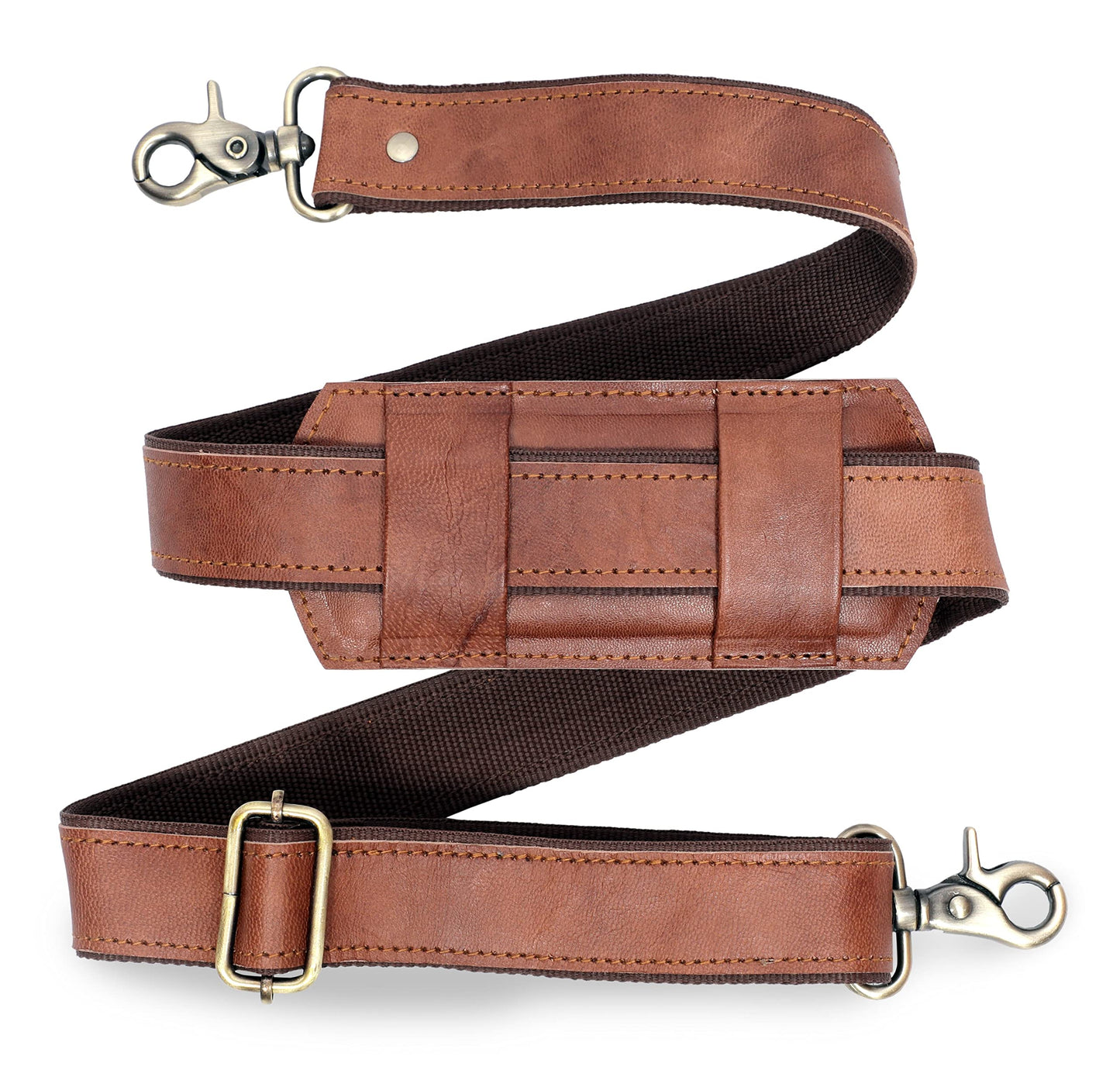 Adjustable 60-inch Real Leather Bag Replacement Shoulder Strap Comfort Fit Padded with Metal Swivel Hooks for Crossbody Purses, Laptop Messenger Bags, Handbags and Duffle Luggage Straps (Brown)