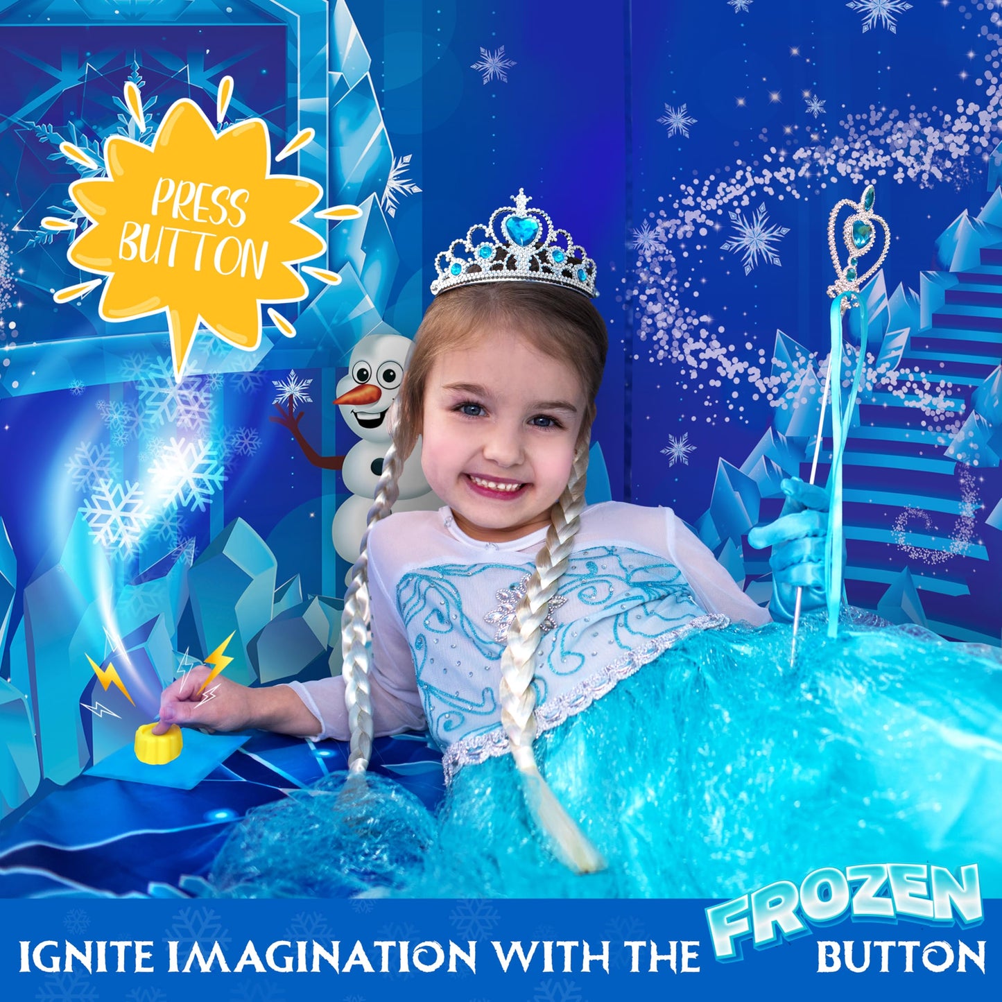 W&O Frozen Princess Tent for Girls with Magical Sound Button, LED Lights, Crown & Wand – Indoor & Outdoor Frozen Tent for Girls Ages 3-7