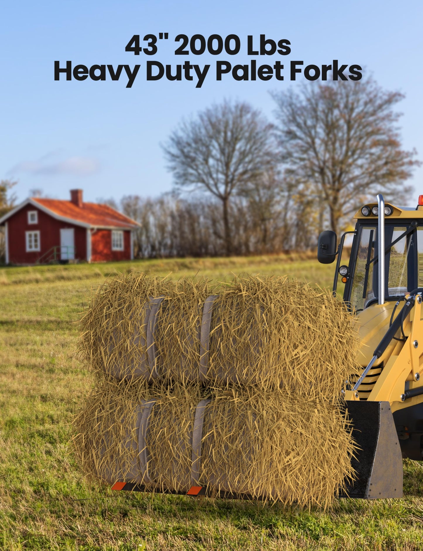 43" 2000LBS Heavy Duty Pallet Forks,Tractor Bucket Forks with Adjustable Stabilizer Bar for Loader Bucket Skid Steer Tractor, Black