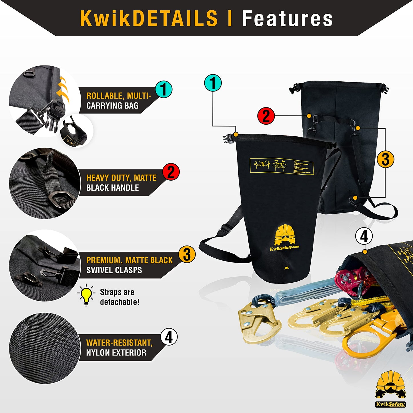 KwikSafety - Charlotte, NC - TSUNAMI BUNDLE [Premium BRAIDED ROPE] Vertical Lifeline, Safety Harness, Safety Lanyard, Cross Arm Strap, Tool Lanyard, Roof Anchor, 20L Dry Bag ANSI OSHA | 100 FT.