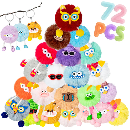 LieToi Kids Keychain - 72Pcs Cute Key Chains Goodie Bags Fillers Holiday Party Favors Elementary Classroom Student Prizes Easter Egg Fillers Basket Stuffers Keyrings Bulk Birthday Carnival Events Gift