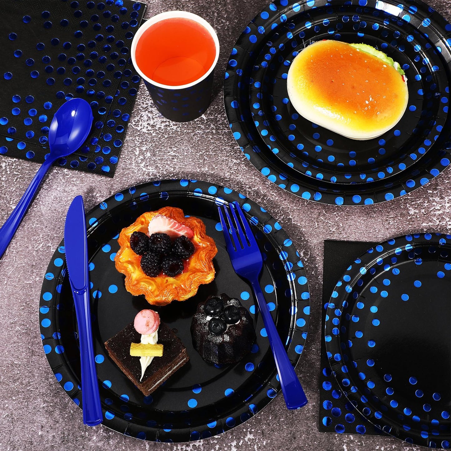 Sieral 560 Pcs Blue and Black Paper Plates Party Tableware Set Serve 80 Includes Disposable Paper Cups Forks Knives Spoons and Napkins Party Decor Supplies for Birthday Graduation Wedding and Holiday