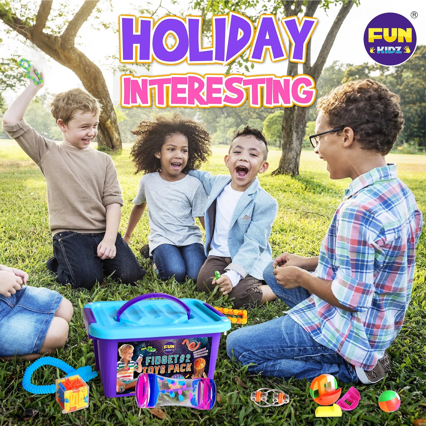Fidget Pack Box for Boys Girls 4-12, FunKidz Fidget Toys for Kids 5-7 Autistic Sensory Mystery Birthday Gifts in Reusable Portable Treasure Box Nice Party Favors