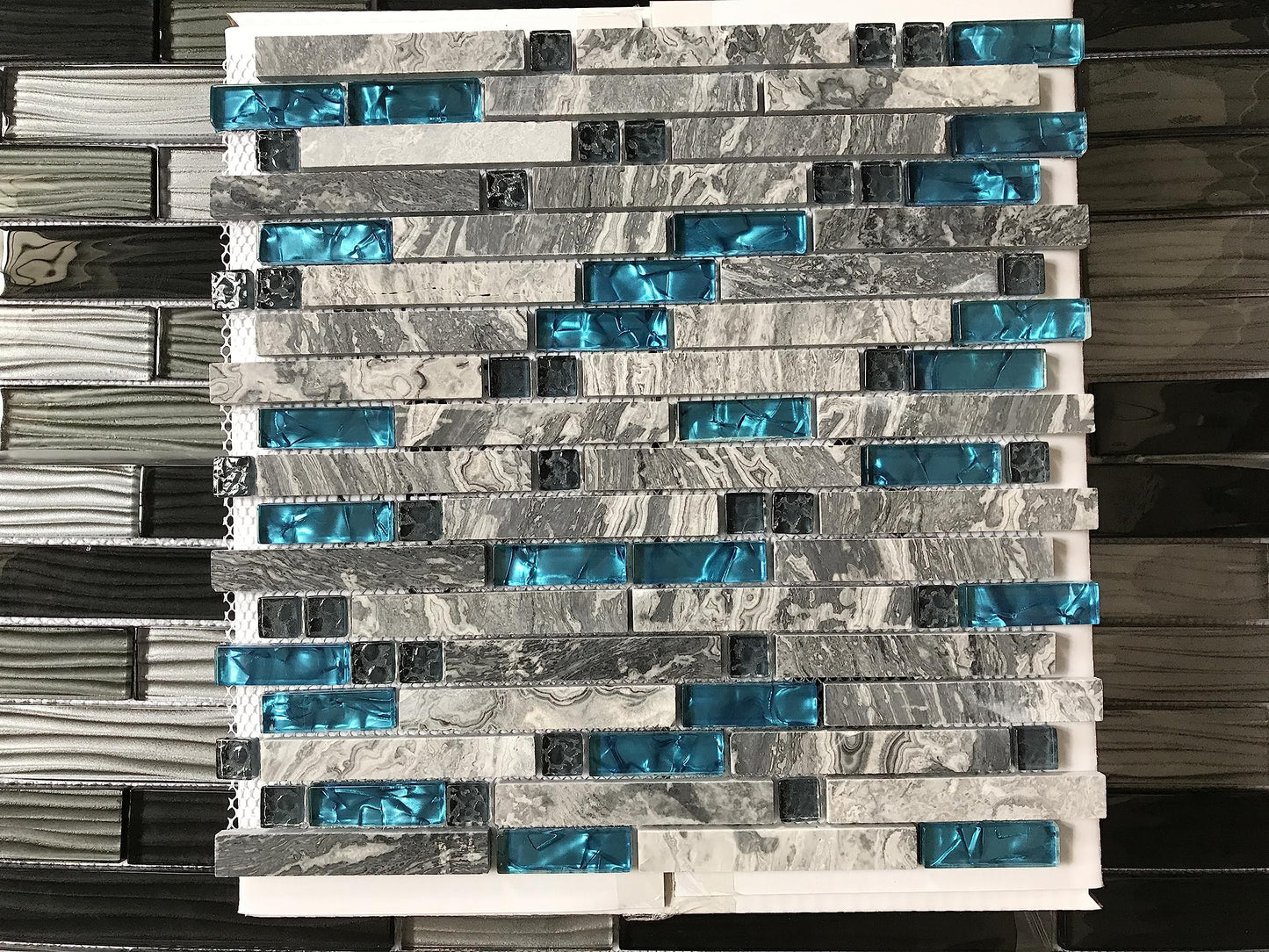 The Newly Upgraded 2026; a Four-piece Set Suitable for Kitchen backsplashes, Featuring Noble Natural Marble paired with Blue Glass Mosaic Tiles, Suitable for bathrooms, Kitchens, bedrooms, and More.