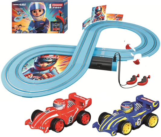 Carrera First Formula Kidz Slot Car Race Track - Includes 2 Cars: Fireflash and Thunderbold - Battery-Powered Beginner Toy Racing Set for Kids Ages 3 Years and Up
